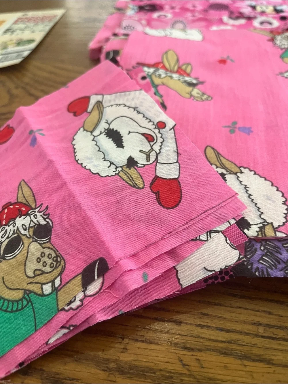 Funky bright Pink Animal & Black Musical Instrument Fabric Squares